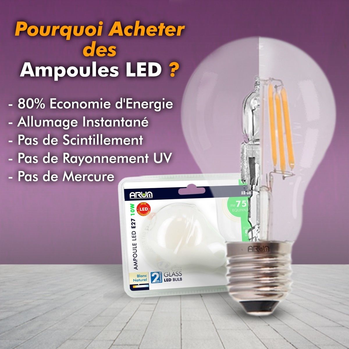 Lot De 10 Ampoules Led E27 9w Eq 60w 806lm Blanc Naturel