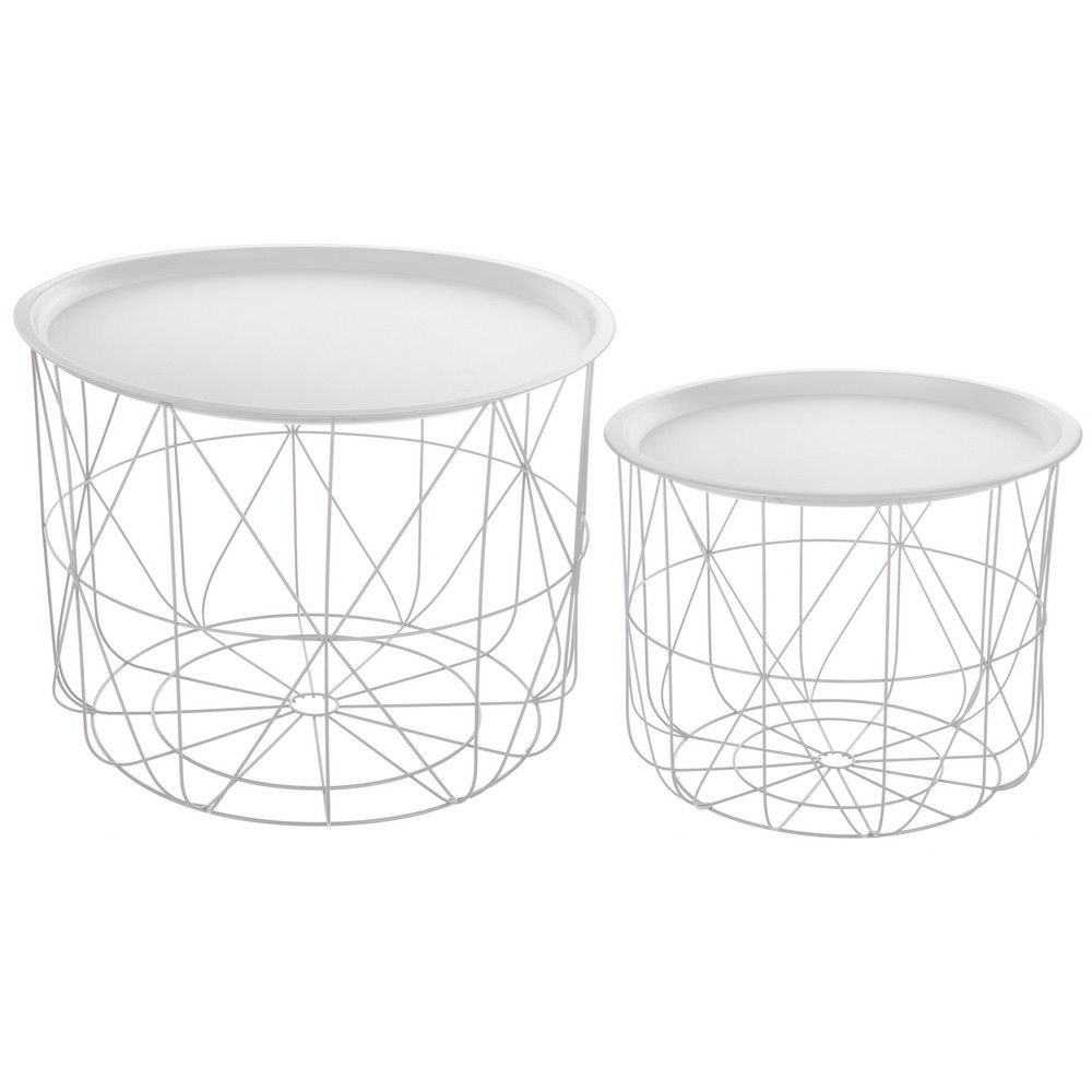 Lot De 2 Tables A Cafe Gigognes Avec Plateaux Amovibles - Atmosphera - Design Et Modernes - Metal - Blanc