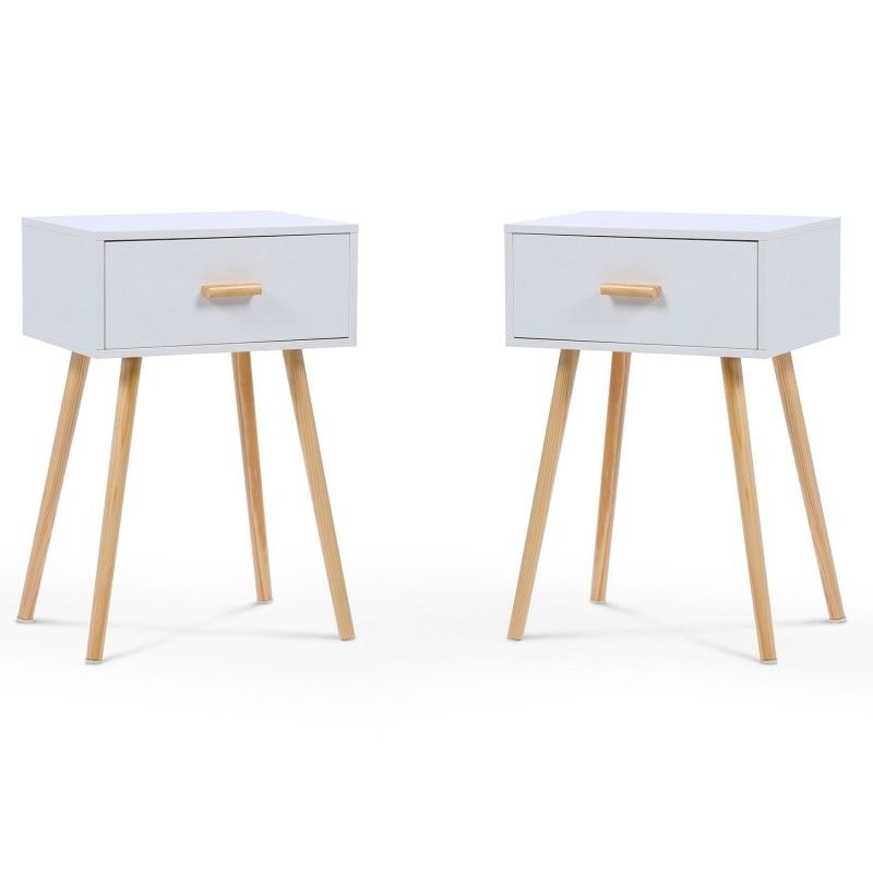 Table De Chevet Blanche Scandinave En Bois - Idmarket - Lot De 2 - 1 Tiroir - Meuble De Chambre