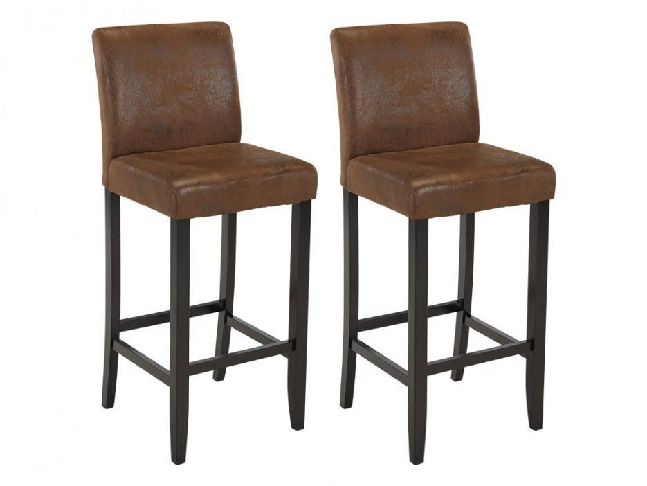 Vente-unique Lot De 2 Tabourets De Bar Santos - Microfibre Aspect Cuir Vieilli - Pieds Bois Fonce