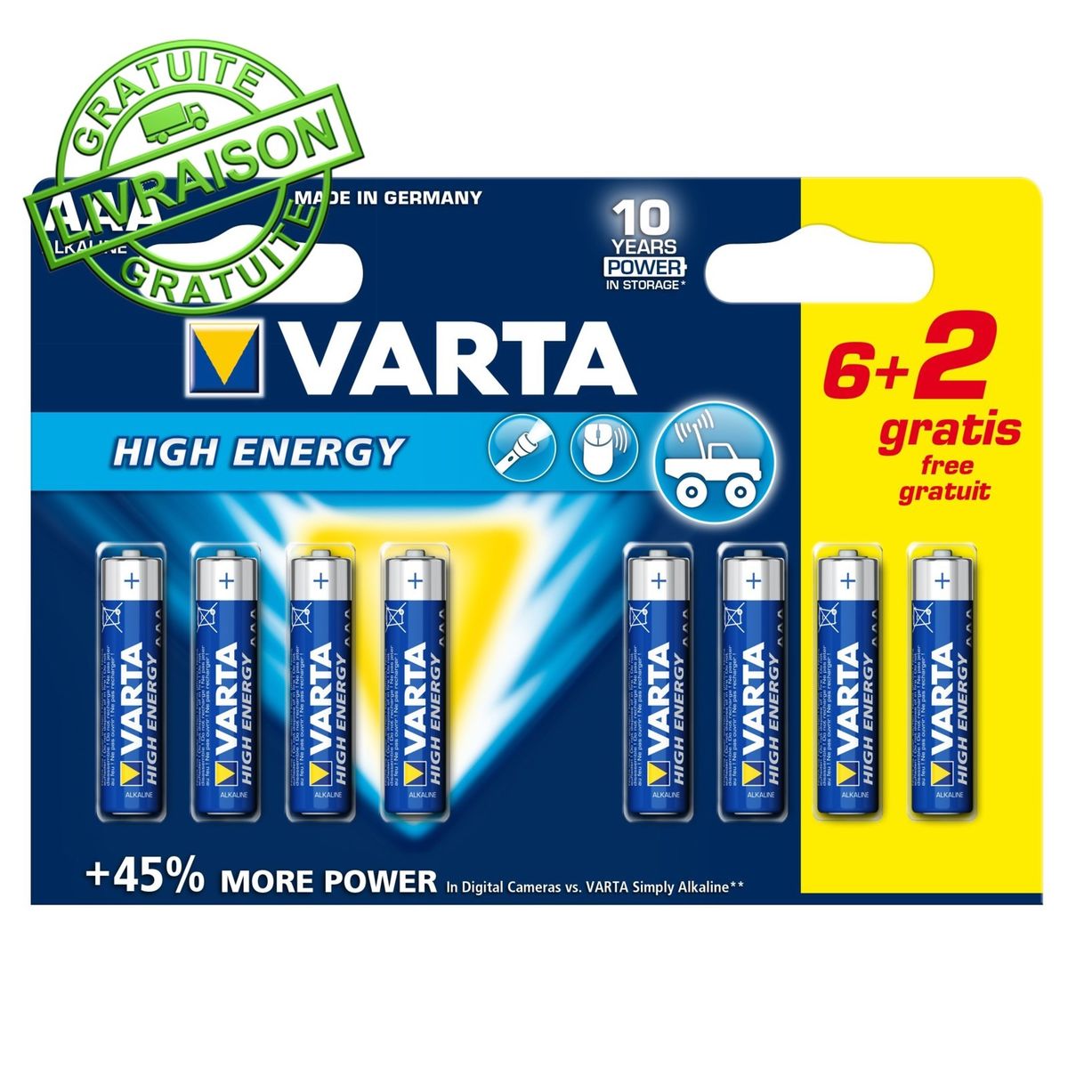 Pack De Piles Longlife Aaa/l3 (6+2 Gratuites) - Varta - 4903121428