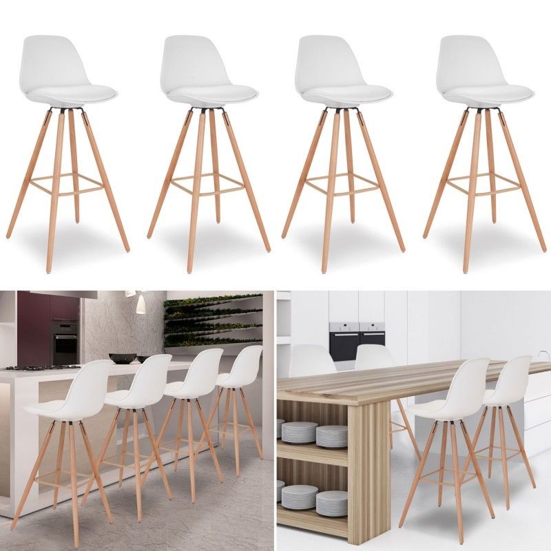 Idmarket Lot De 4 Tabourets De Bar Sara Blanc