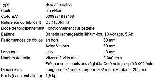 Batterie Makita scie recipro sans fil en coffret MAKPAC 18 V5 Ah djr183rt1j 