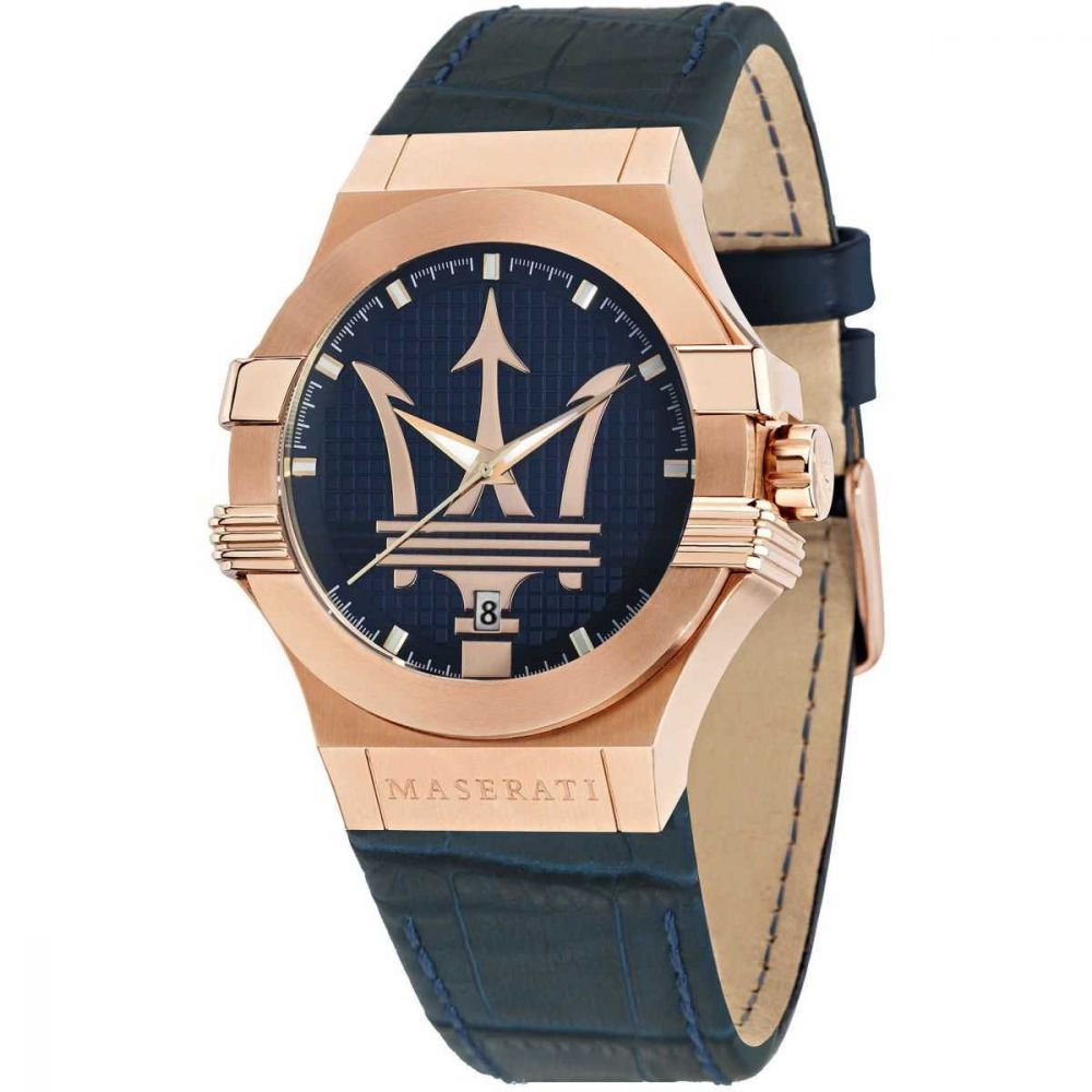 Montre Homme Maserati Potenza Dateur cadran Bleu bracelet Cuir Bleu-R8851108027