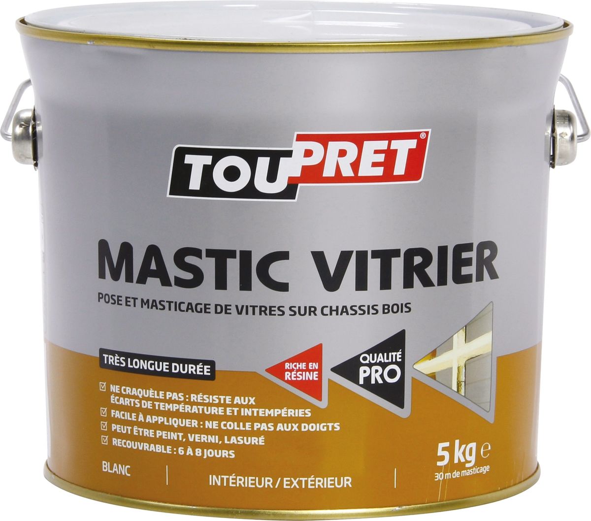 Mastic Vitrier - Toupret - 5 Kg - Blanc - Riche En Resine - Ideal Pour Vitres