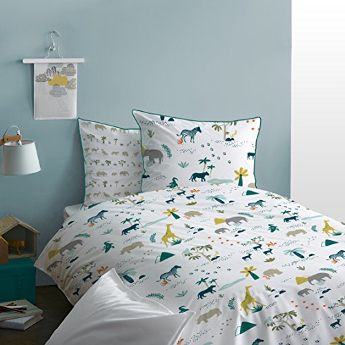 Parure De Lit Enfant 100 Coton Matt Rose Safari Blanckaki 140x20063x63cm