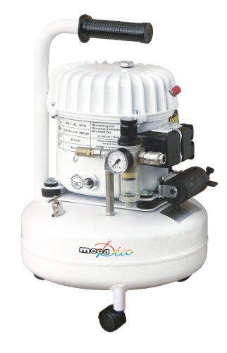 Compresseur - Horizontal - Mecafer - Silencieux - 9 L - Bidon Huile 1l + Entonnoir + 3 Roulettes - Silencieux
