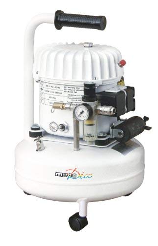 Compresseur - Horizontal - Mecafer - Silencieux - 9 L - Bidon Huile 1l + Entonnoir + 3 Roulettes - Silencieux