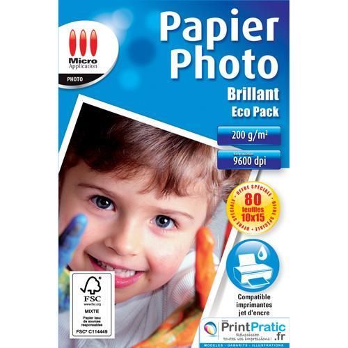 Papier Photo Brillant 10x15 - Micro Application - Pack De 80 Feuilles - 200 G/m²