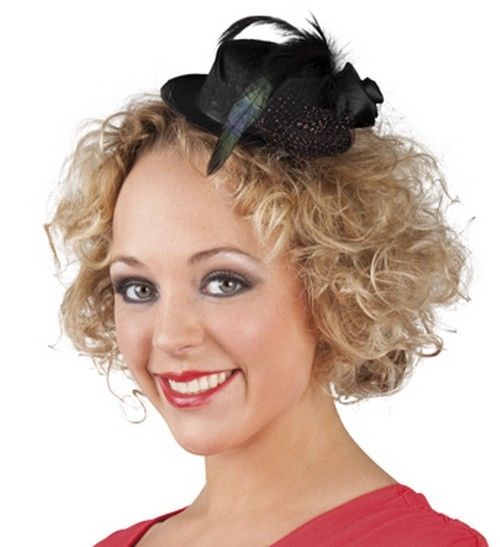 Serre-tete - Charleston - Mini Chapeau Noir Avec Plume - Femme - Adulte - Exterieur