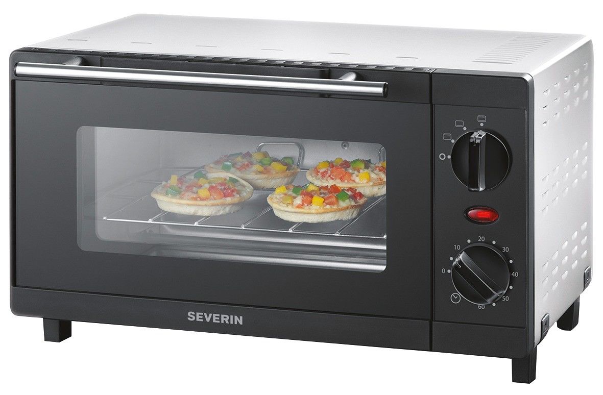 Mini Four Compact Severin 9 L - 800 W Avec Grille Et Plaque De Cuisson Incluses - Noir/argent To2052