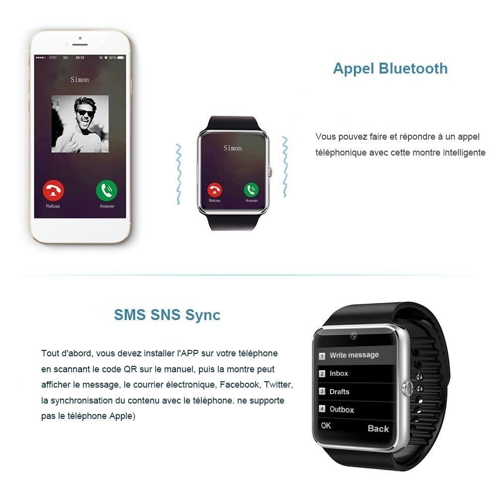 Willful Montre Connectee Bluetooth Smartwatch Sport Carte Sim De Soutien Et 