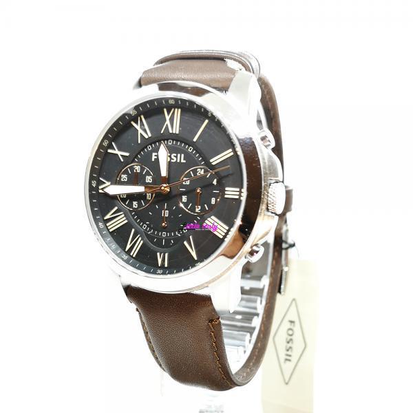 Montre Fossil Grant Fs4813 Chrono Cuir Marron Homme Vintage