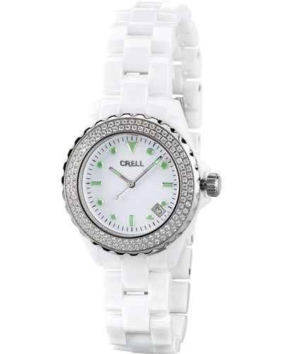 Montre - Crell - Femme - Ceramique Blanche - Strass - Quartz Swiss Made