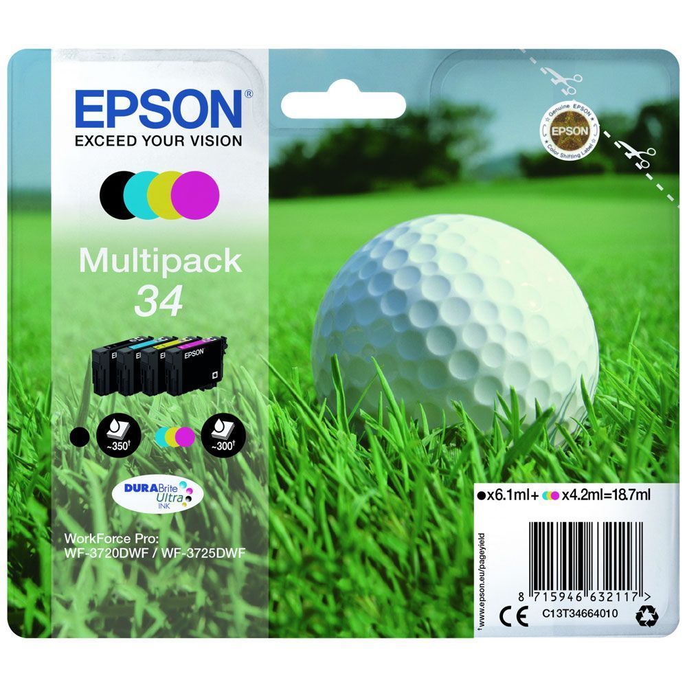 Epson 34 Golf Cartouche Dencre Originale C13t34664010 Pack De 4 Noir Cyan Magenta Jaune