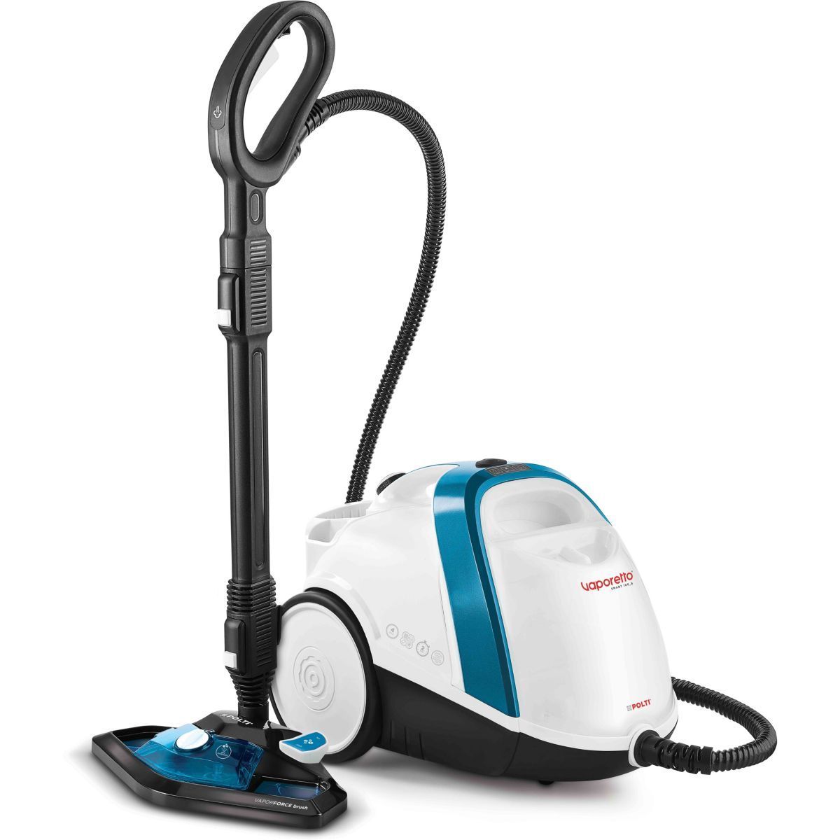 Polti Vaporetto Smart 100_b, Cylinder Steam Cleaner, Buttons, Stainless Steel, Blue,white, 1500 W, Glass,hard Floor,laminate,tiles