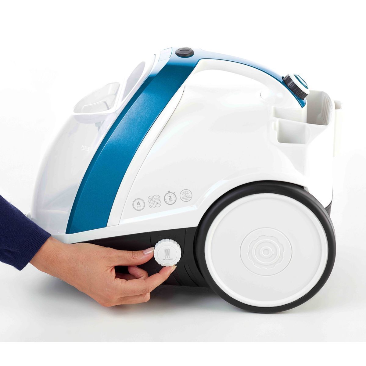 Polti Vaporetto Smart 100_b, Cylinder Steam Cleaner, Buttons, Stainless Steel, Blue,white, 1500 W, Glass,hard Floor,laminate,tiles