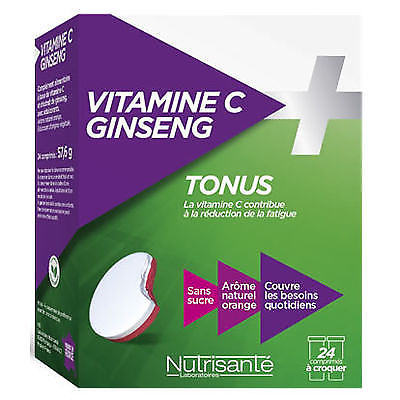 Vitavea Vitamine C + Ginseng Tonus 24 Comprimes A Croquer - Boîte 2 Tubes De 12 Comprimes