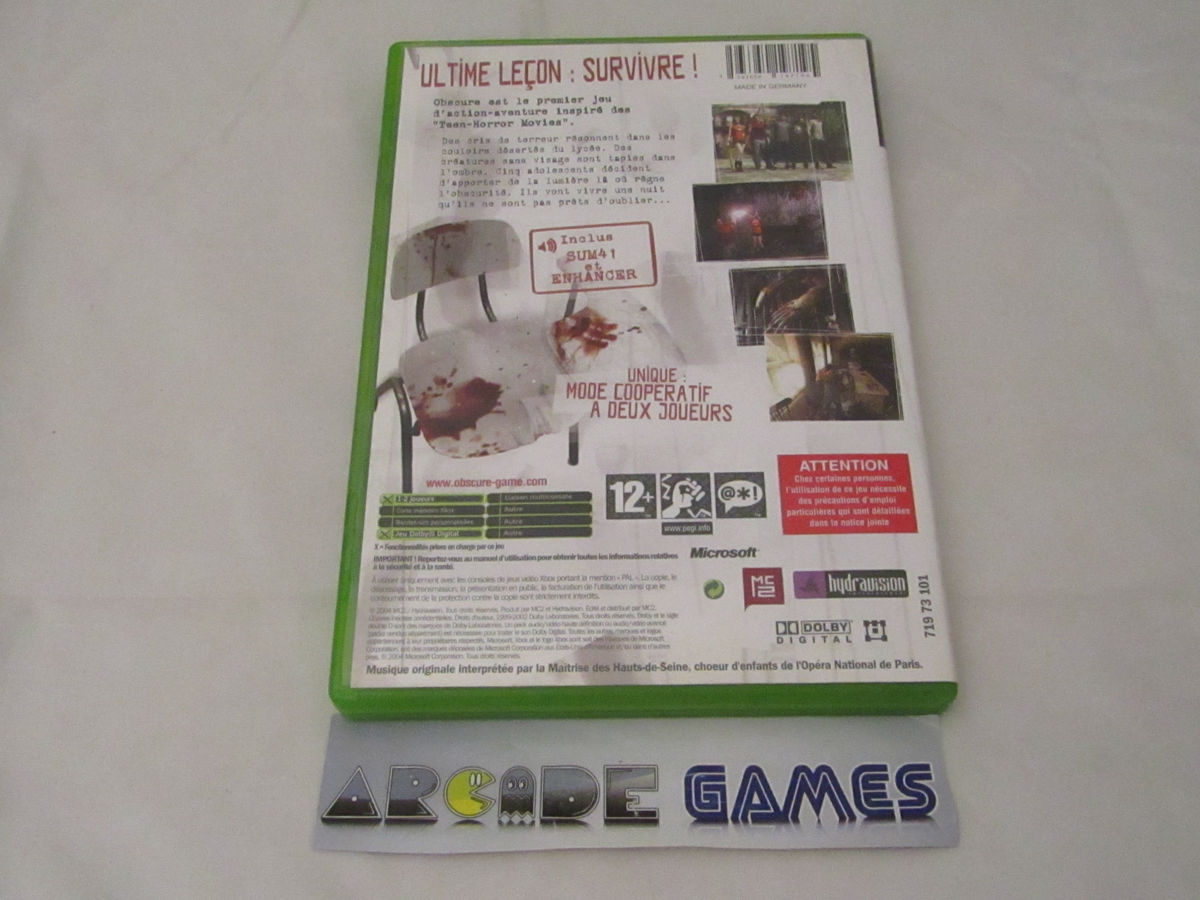 Jeu Microsoft Xbox : Obscure (complet, Envoi Suivi, 12+)