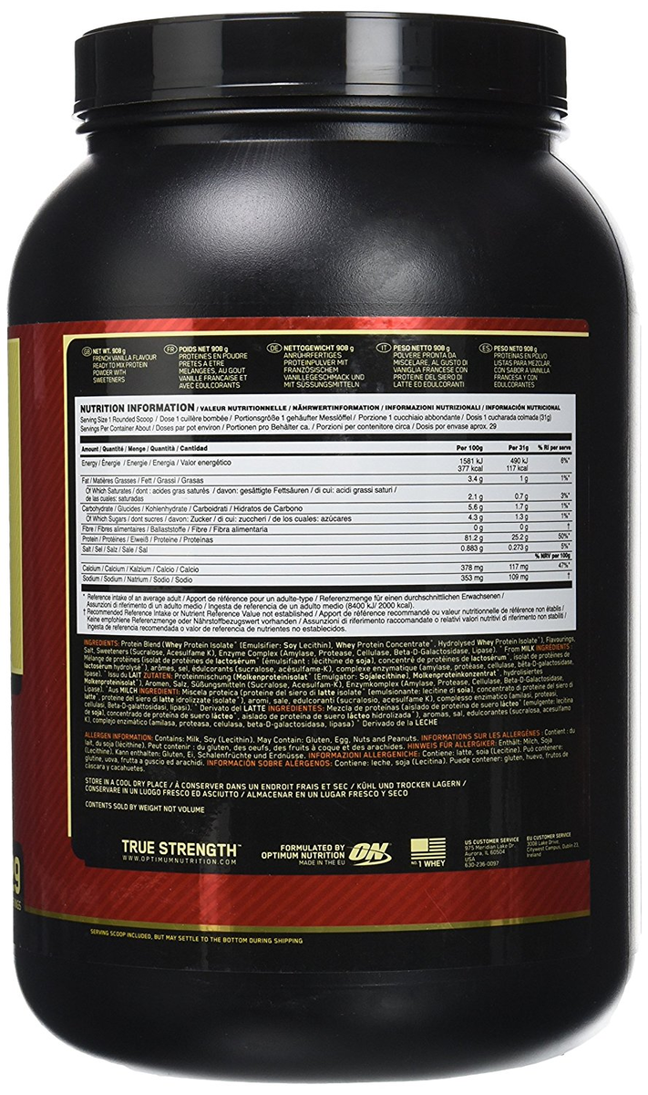 Optimum Nutrition 100 Whey Gold Standard Proteine Vanille Francaise 908g 