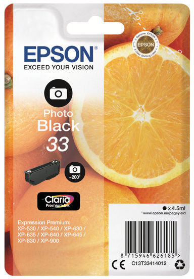 Epson D'origine Epson Expression Premium XP-630 Series cartouche d'encre (33 / C 13 T 33414022) photonoir, 200 pages, 5,63 centimes par page, contenu: 4 ml