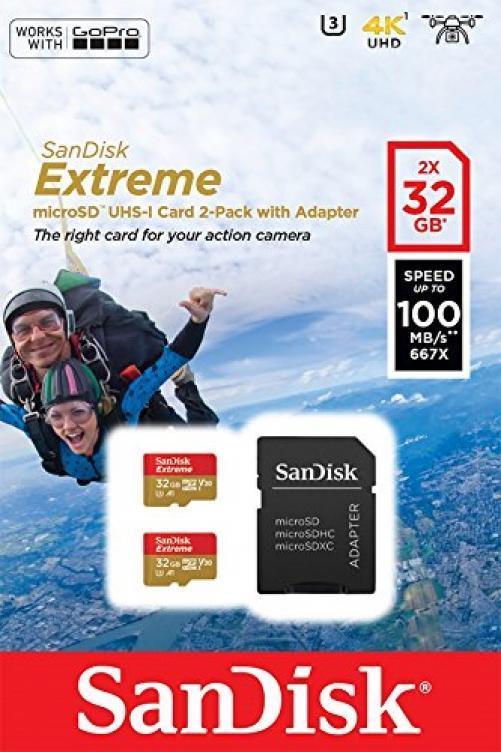 Carte Memoire Flash Sandisk Extreme 32 Go A1 - Video Class V30 - Uhs-i U3 Microsdhc Uhs-i