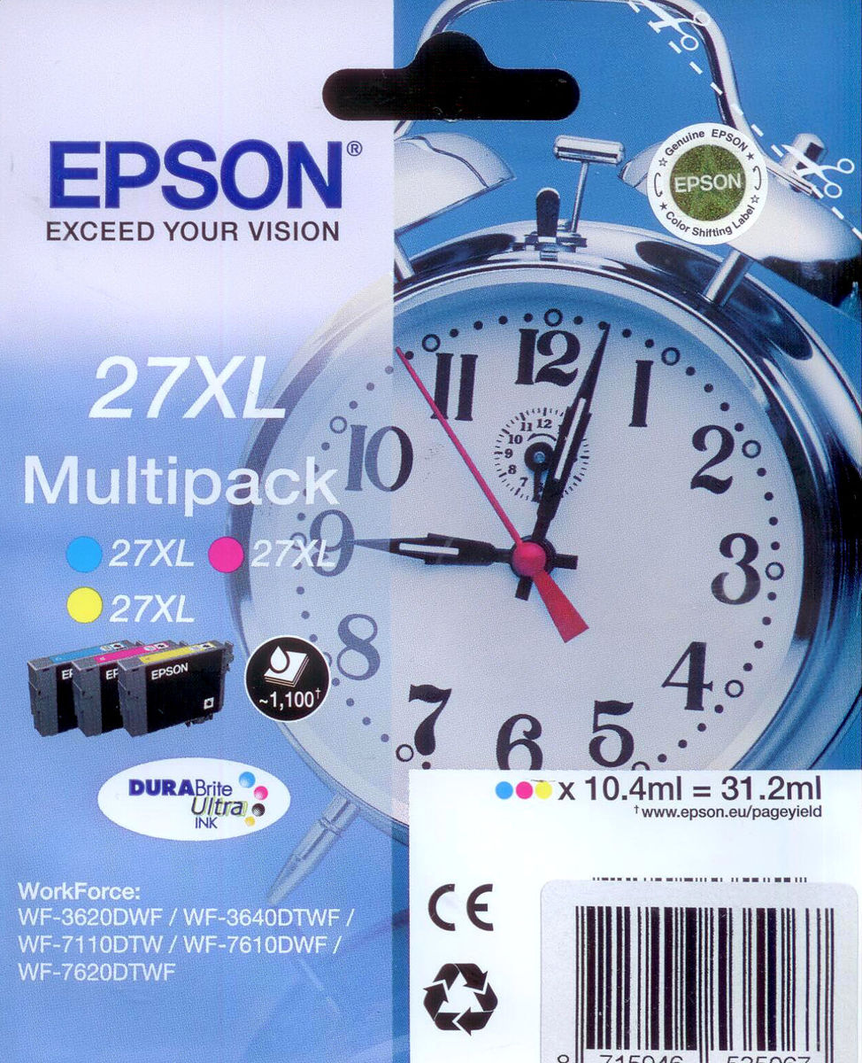 Epson D39origine Epson Workforce Wf 7610 Dwf Cartouche D39encre 27xl C 13 T 27154010 Multicolor Multipack Pack De 3 Contenu 3x1100pg3x104ml