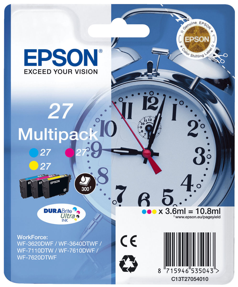 Epson D39origine Epson Workforce Wf 3620 Wf Cartouche D39encre 27 C 13 T 27054010 Multicolor Multipack Pack De 3 Contenu 3x350pg3x36ml