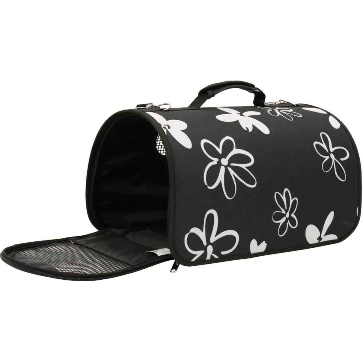 Sac De Transport - Flower - Small - Noir - 32x21x20 Cm - Pour Chien Et Chat