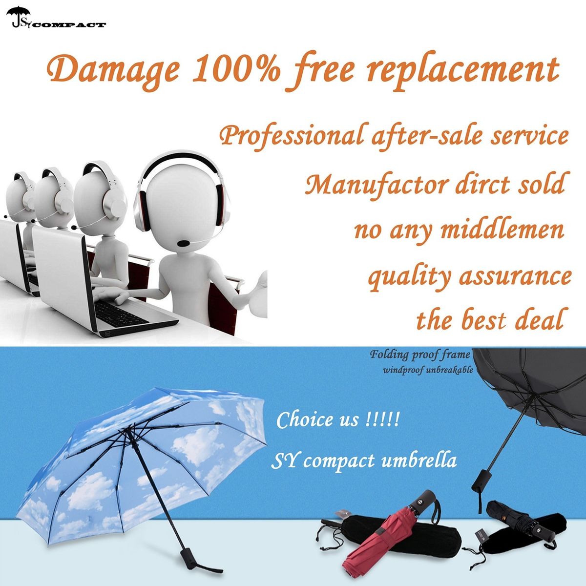Parapluie De Voyage Automatique Sy - Compact, Coupe-vent, Leger, Incassable, No