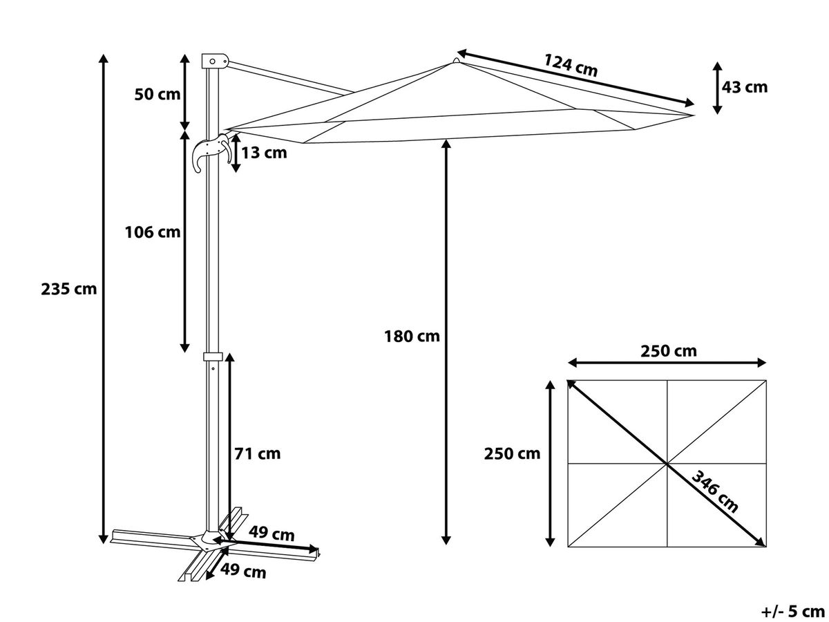 Parasol De Jardin 25 M Gris Fonce Et Blanc Monza