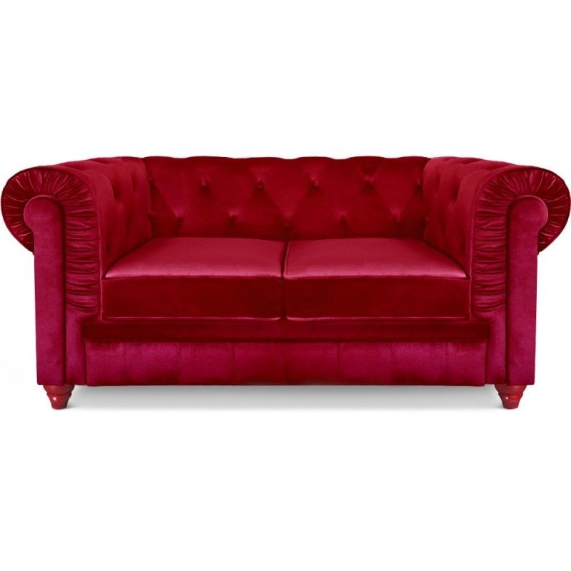Canape 2 places Chesterfield Velours Rouge