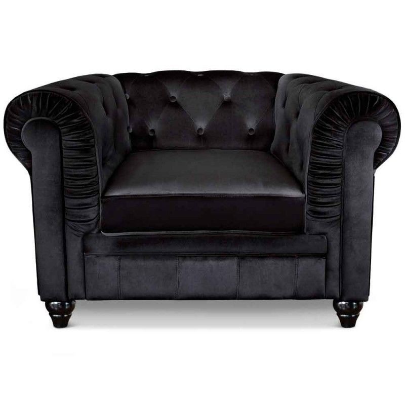 Fauteuil Chesterfield Velours Altesse Noir