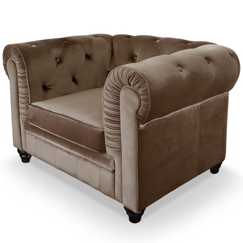 Fauteuil Chesterfield Velours Altesse Taupe