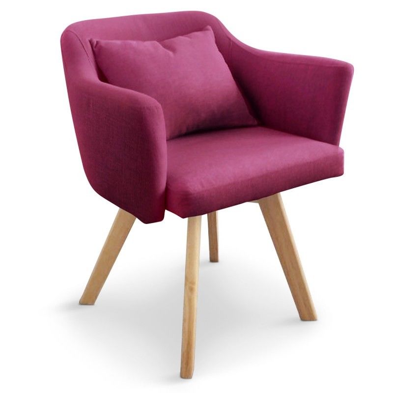 Fauteuil Scandinave Menzzo Dantes Tissu Violet Confortable Avec Accoudoirs Et Petit Coussin