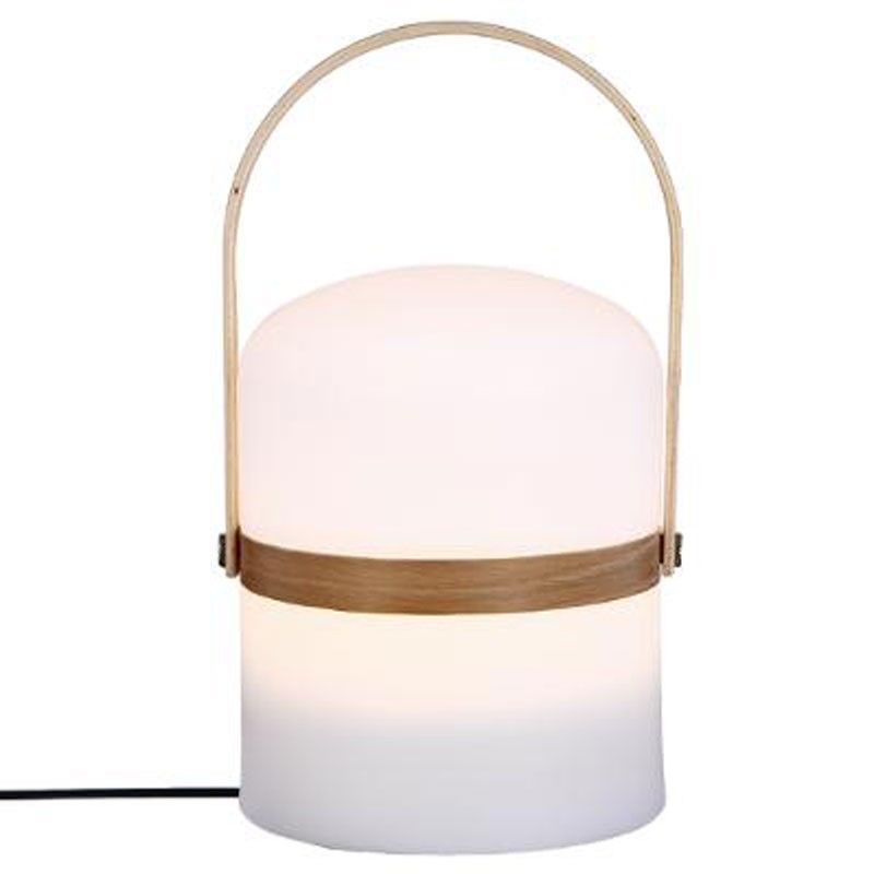 Atmosphera Lampe D'exterieur Kiara Rechargeable Usb Avec Anse En Bois Blanc H. 26,5 Cm Hesperide