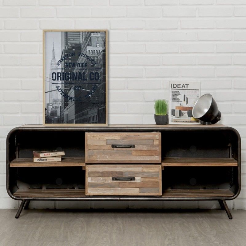 Meuble Tv 2 Tiroirs Et 4 Niches En Teck Recycle Jakarta