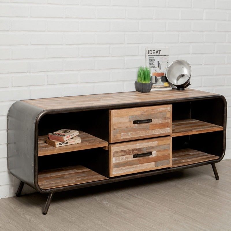 Meuble Tv 2 Tiroirs Et 4 Niches En Teck Recycle Jakarta