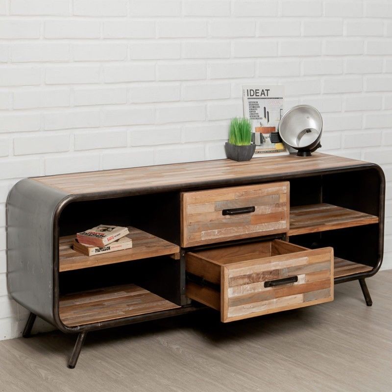 Meuble Tv 2 Tiroirs Et 4 Niches En Teck Recycle Jakarta