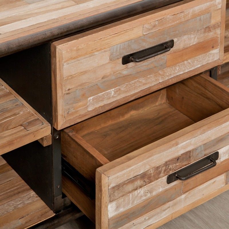 Meuble Tv 2 Tiroirs Et 4 Niches En Teck Recycle Jakarta