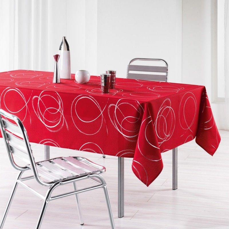 Nappe Rectangle Imprime Argent Bully - 150 X 240 Cm - Polyester - Rouge
