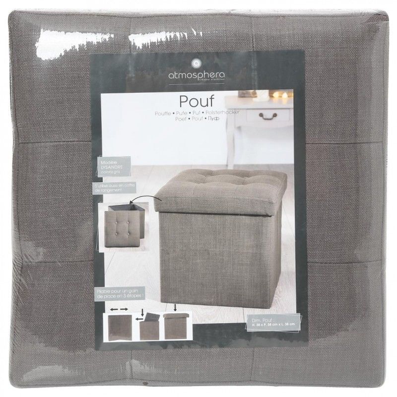 Pouf Pliant Lysandre Gris Atmosphera Createur Dinterieur