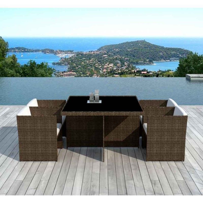 Salon De Jardin Encastrables 4 Places En Resine Chocolat - Lima