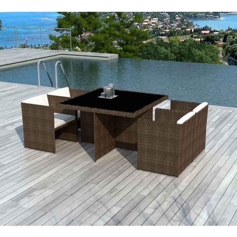 Salon De Jardin Encastrables 4 Places En Resine Chocolat - Lima