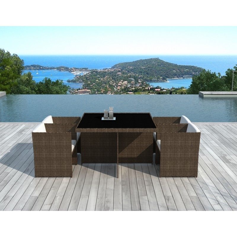 Salon De Jardin Encastrables 4 Places En Resine Chocolat - Lima