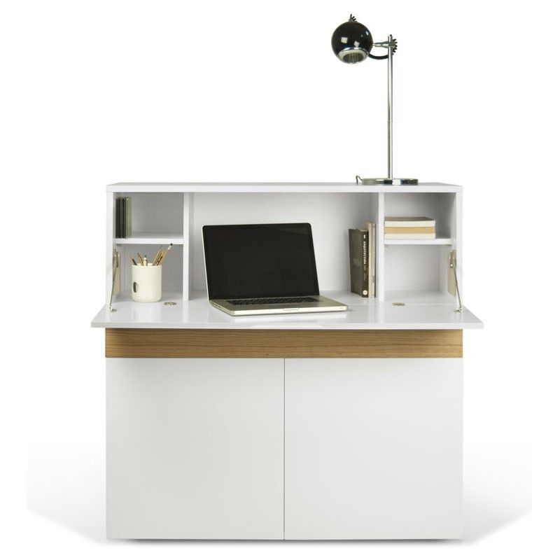 Temahome Bureau 1 Tiroir Effet Bois Blanc Et Chene Naturel Blanc 110x109x42cm