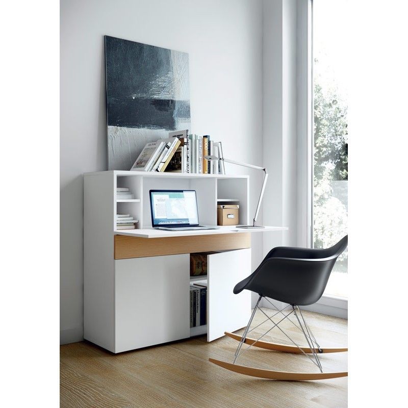 Temahome Bureau 1 Tiroir Effet Bois Blanc Et Chene Naturel Blanc 110x109x42cm