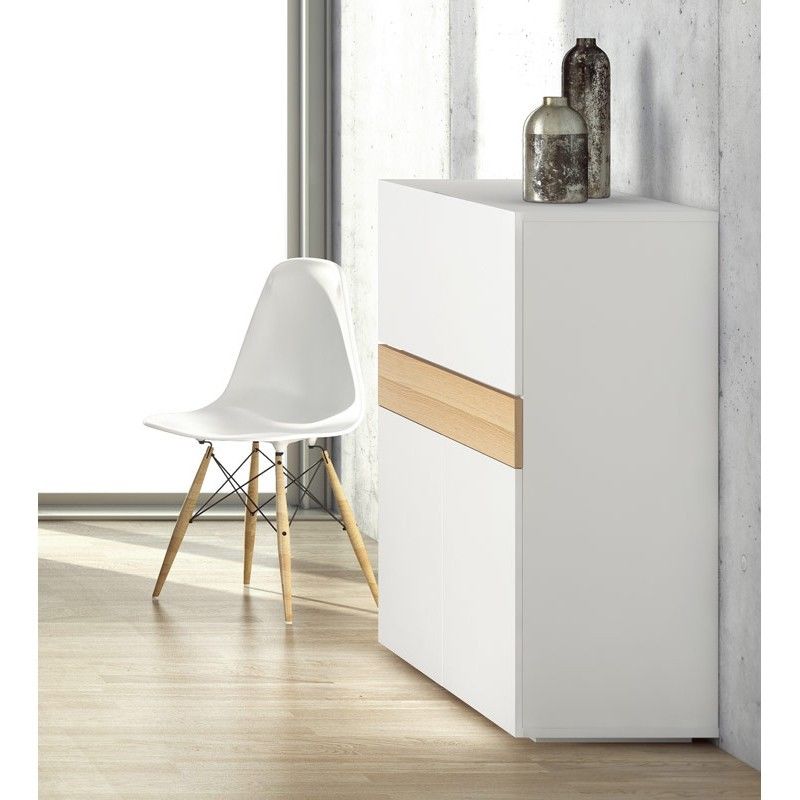 Temahome Bureau 1 Tiroir Effet Bois Blanc Et Chene Naturel Blanc 110x109x42cm