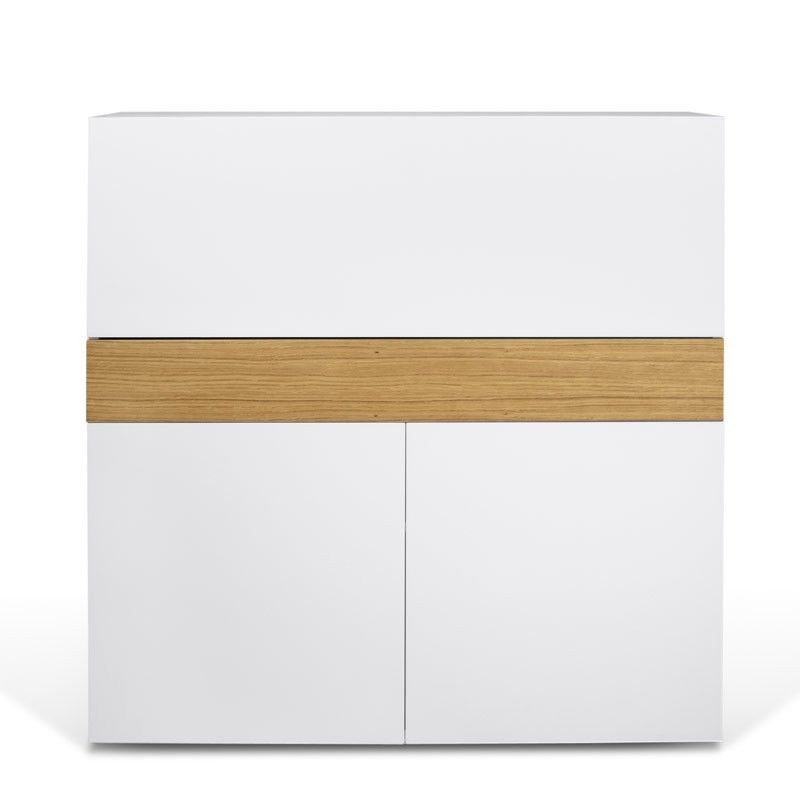 Temahome Bureau 1 Tiroir Effet Bois Blanc Et Chene Naturel Blanc 110x109x42cm