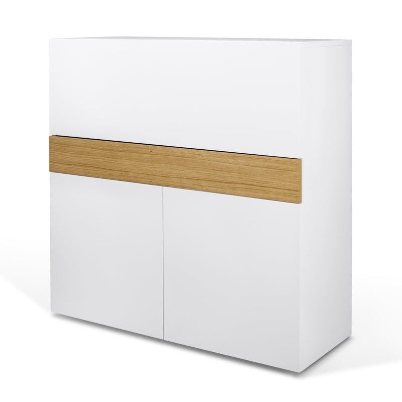 Temahome Bureau 1 Tiroir Effet Bois Blanc Et Chene Naturel Blanc 110x109x42cm